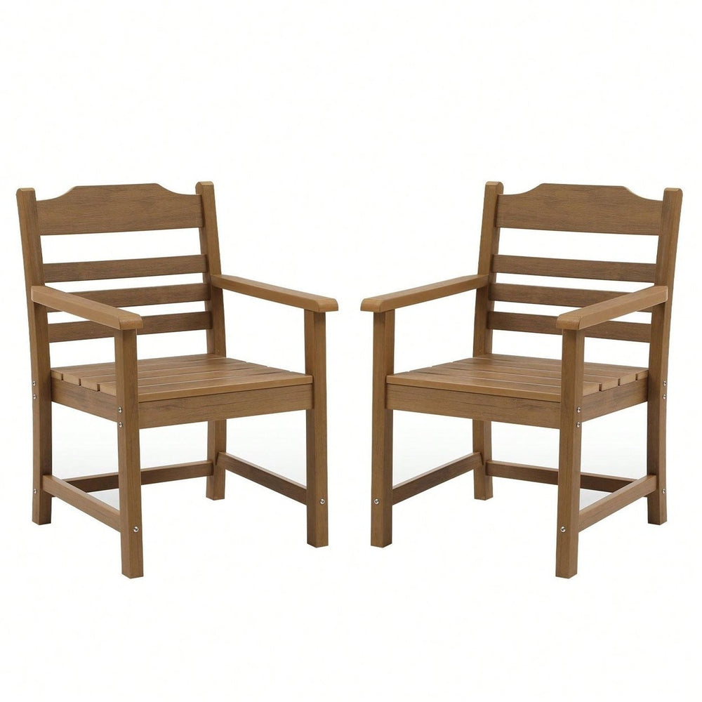 Patio Dining Chair With Armset Set Of 2, HIPS Materialwith Imitation Wood Grain Wexture Chair For Deck Pool Backyard Image 2