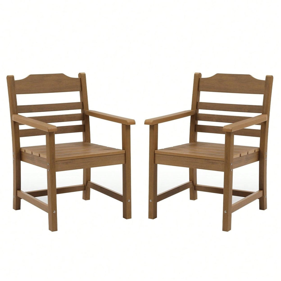 Patio Dining Chair With Armset Set Of 2, HIPS Materialwith Imitation Wood Grain Wexture Chair For Deck Pool Backyard Image 2