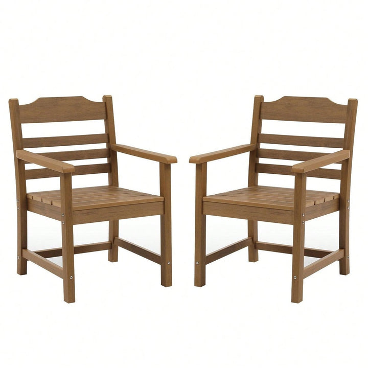 Patio Dining Chair With Armset Set Of 2, HIPS Materialwith Imitation Wood Grain Wexture Chair For Deck Pool Backyard Image 2