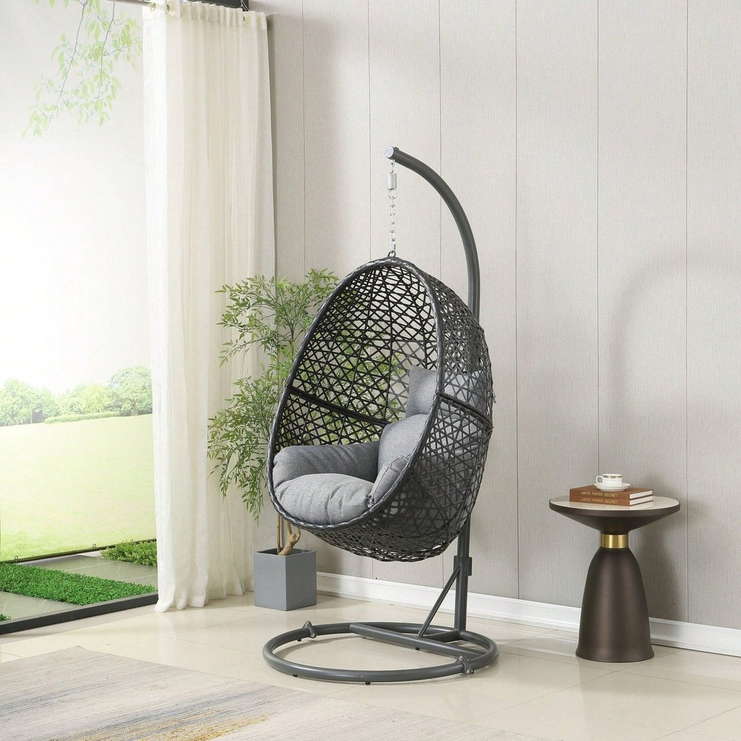 Patio PE Rattan Swing Chair With Stand For Balcony, Courtyard Image 1