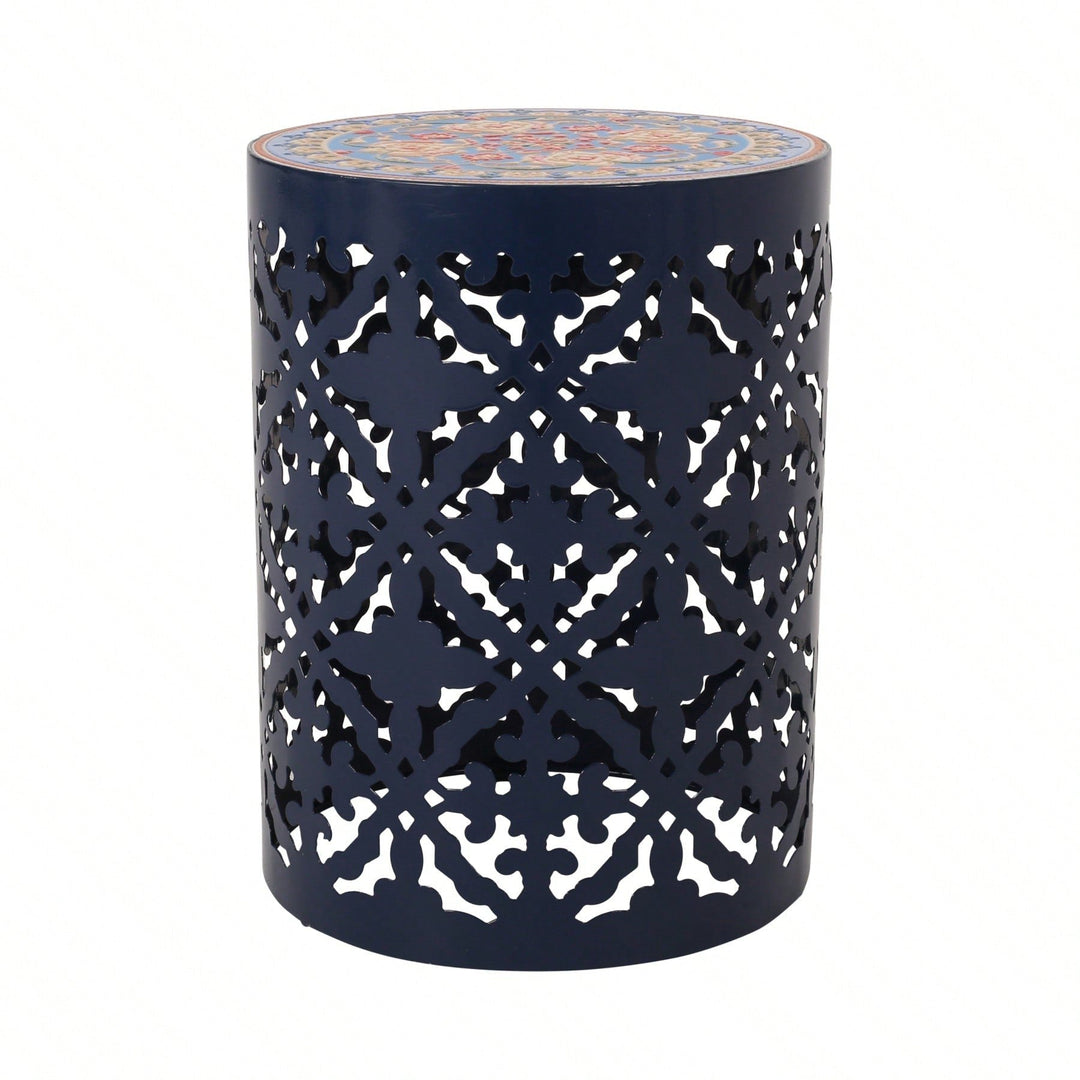 Mosaic Top Outdoor Side Table 18.25 Inch Tall Weather-Resistant Metal Frame for Garden Balcony Deck Decor Image 1