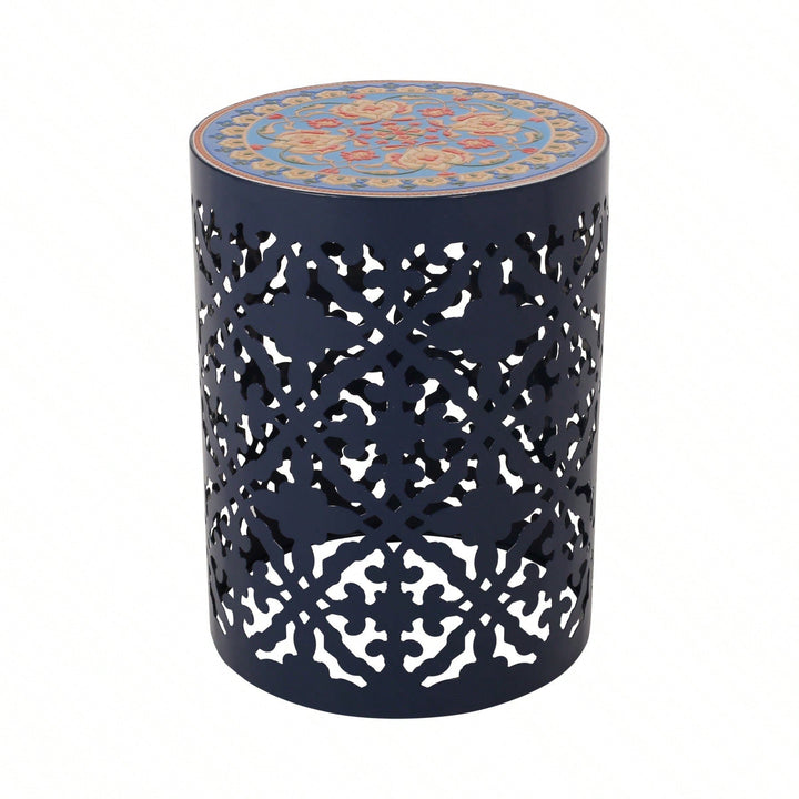 Mosaic Top Outdoor Side Table 18.25 Inch Tall Weather-Resistant Metal Frame for Garden Balcony Deck Decor Image 3