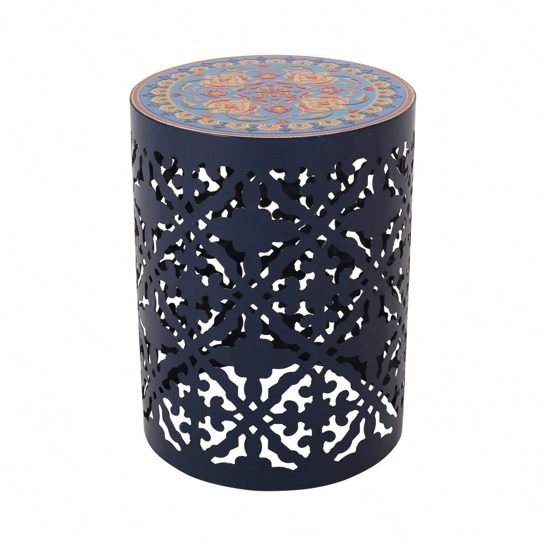 Mosaic Top Outdoor Side Table 18.25 Inch Tall Weather-Resistant Metal Frame for Garden Balcony Deck Decor Image 4