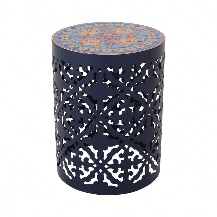 Mosaic Top Outdoor Side Table 18.25 Inch Tall Weather-Resistant Metal Frame for Garden Balcony Deck Decor Image 4