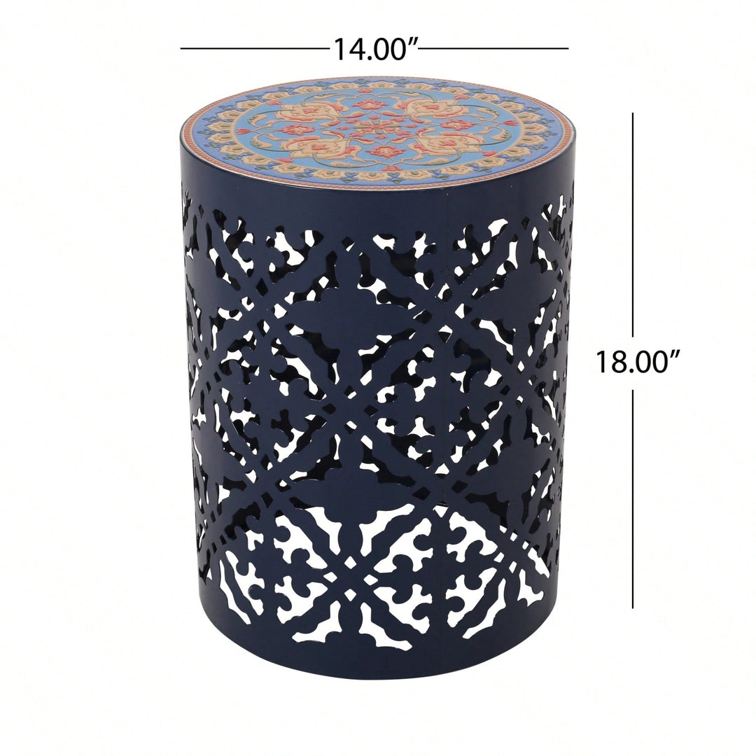 Mosaic Top Outdoor Side Table 18.25 Inch Tall Weather-Resistant Metal Frame for Garden Balcony Deck Decor Image 6