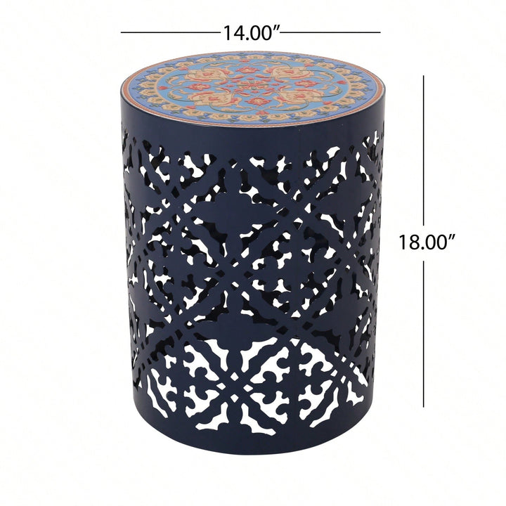 Mosaic Top Outdoor Side Table 18.25 Inch Tall Weather-Resistant Metal Frame for Garden Balcony Deck Decor Image 6