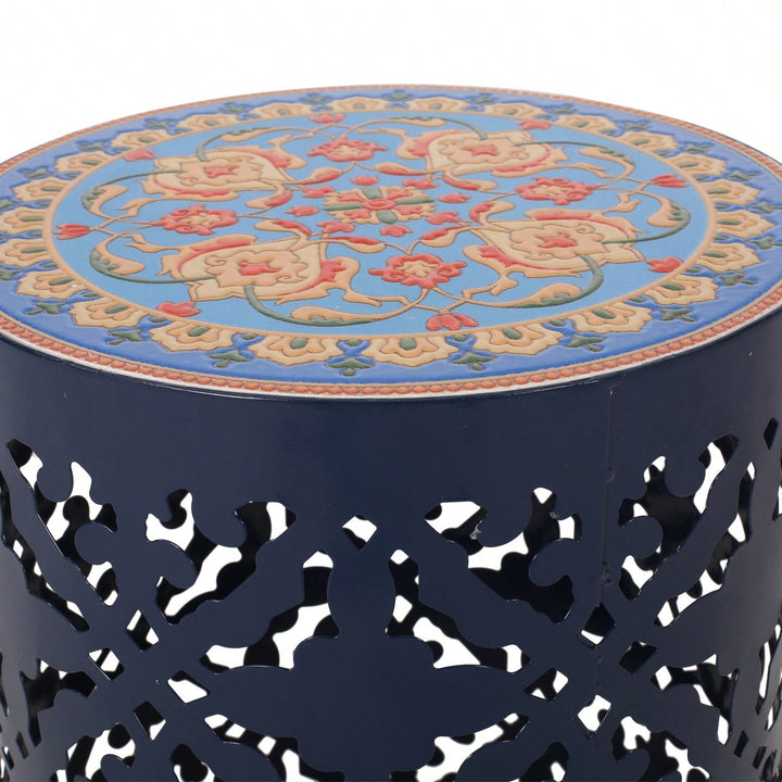 Mosaic Top Outdoor Side Table 18.25 Inch Tall Weather-Resistant Metal Frame for Garden Balcony Deck Decor Image 9