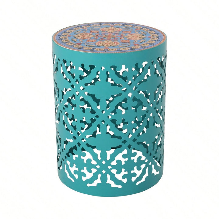 Mosaic Top Outdoor Side Table 18.25 Inch Tall Weather-Resistant Metal Frame for Garden Balcony Deck Decor Image 10