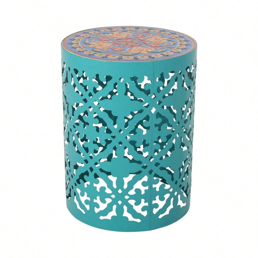 Mosaic Top Outdoor Side Table 18.25 Inch Tall Weather-Resistant Metal Frame for Garden Balcony Deck Decor Image 11