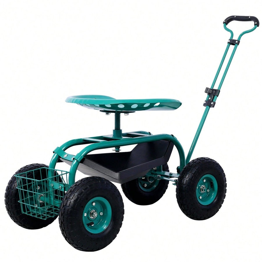 Rolling Garden Scooter Garden Cart Seat With Wheels And Tool Tray, 360 Swivel Seat Image 1