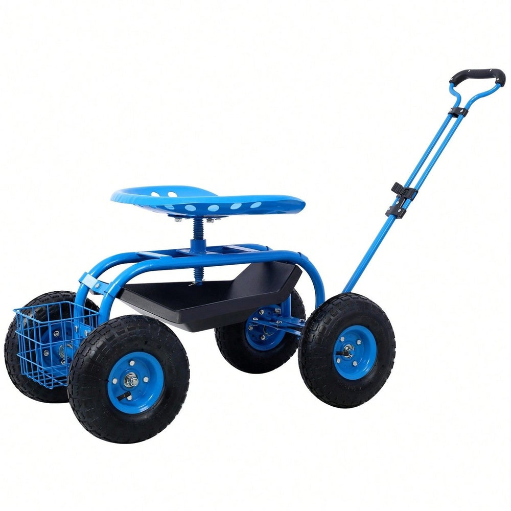 Rolling Garden Scooter Garden Cart Seat With Wheels And Tool Tray, 360 Swivel Seat Image 2