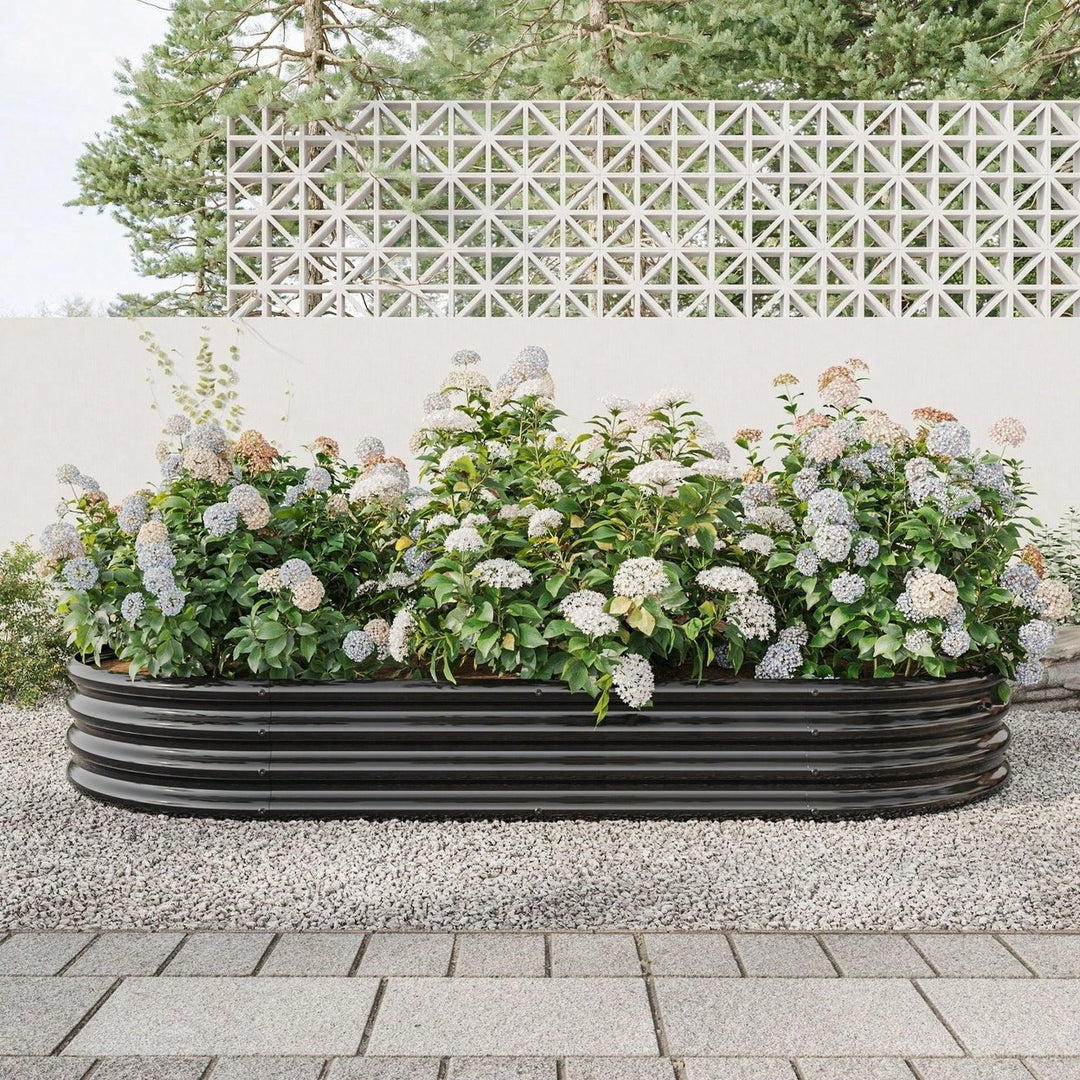 Raised Garden Bed Outdoor, Oval Large Metal Raised Planter Bed For Plants, Vegetables, And Flowers Image 1