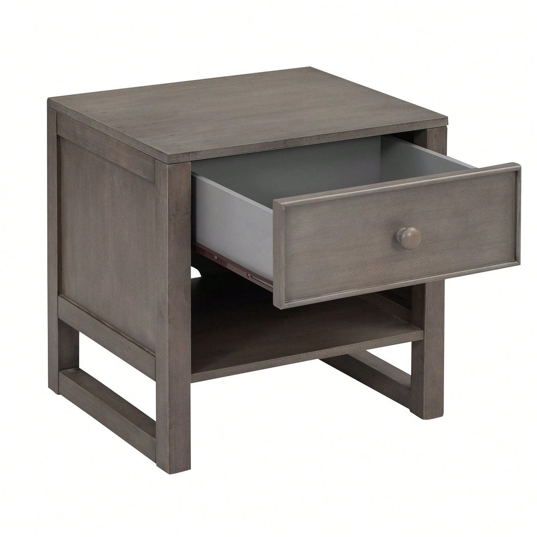 Retro Design Sturdy Nightstand With Space-Saving Features And Versatile Use Image 1