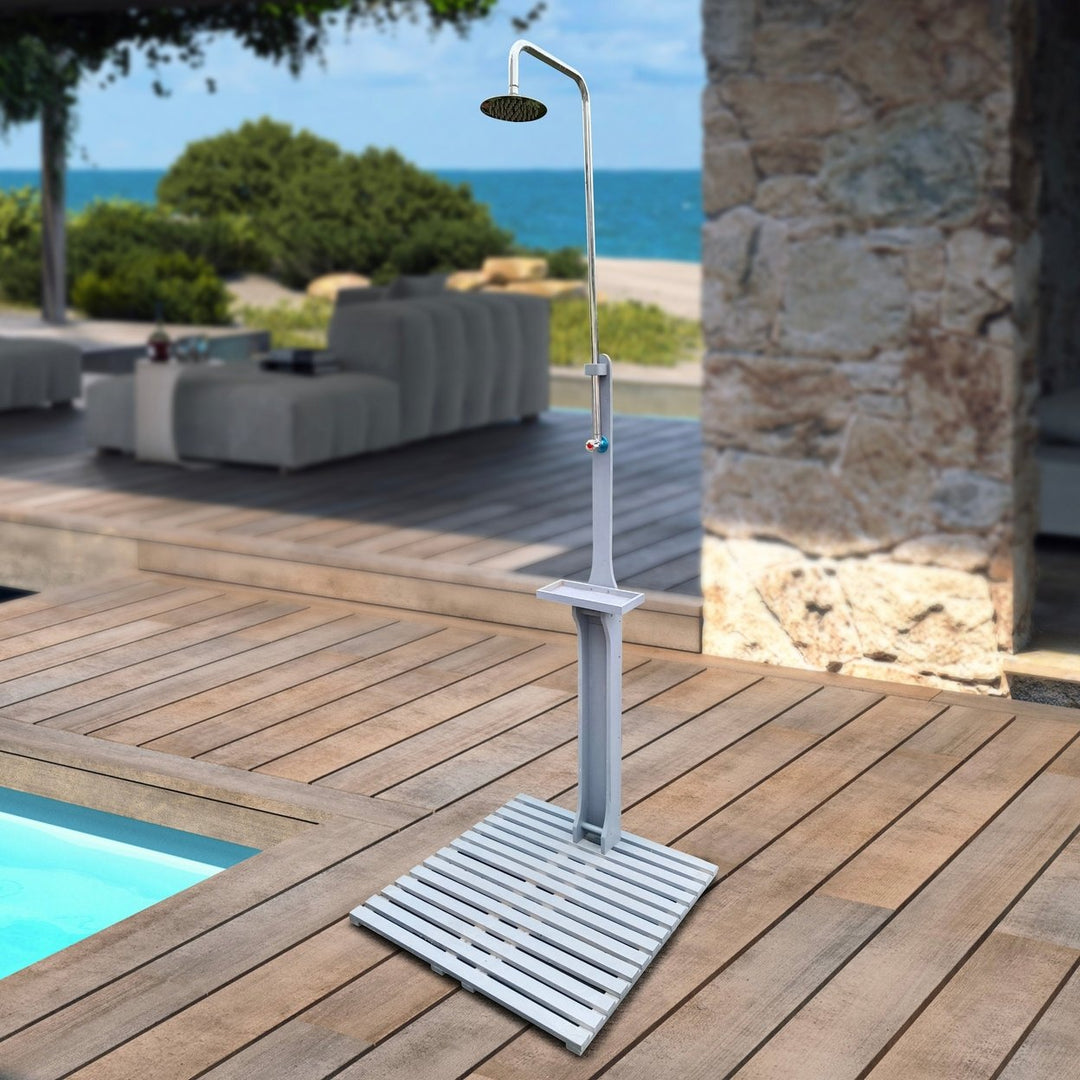 Outdoor Garden Pool Shower with Chassis Board, for Swimming Pool, Patio, Terrace, Garden,Wood Image 1