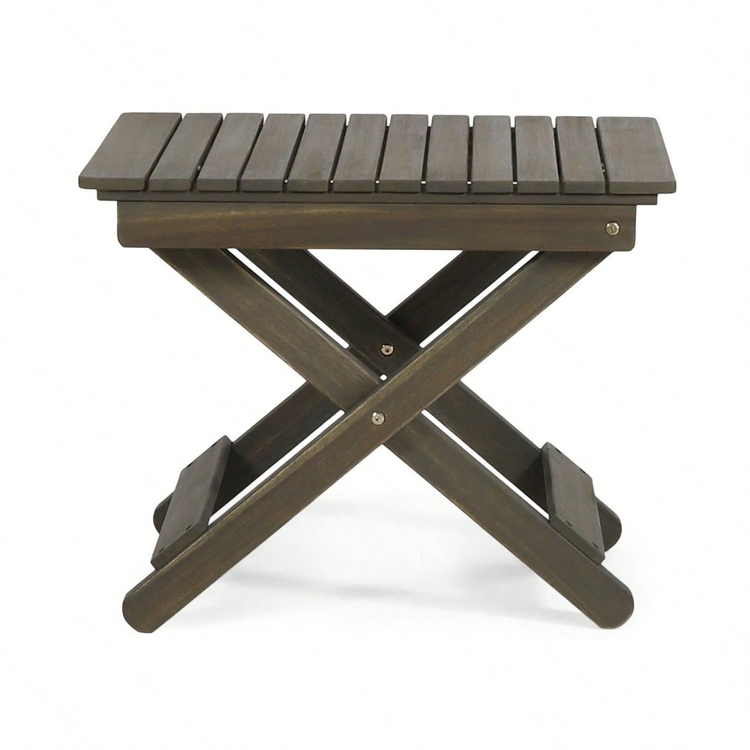 Outdoor Folding Wooden Side Table, Grey Image 1