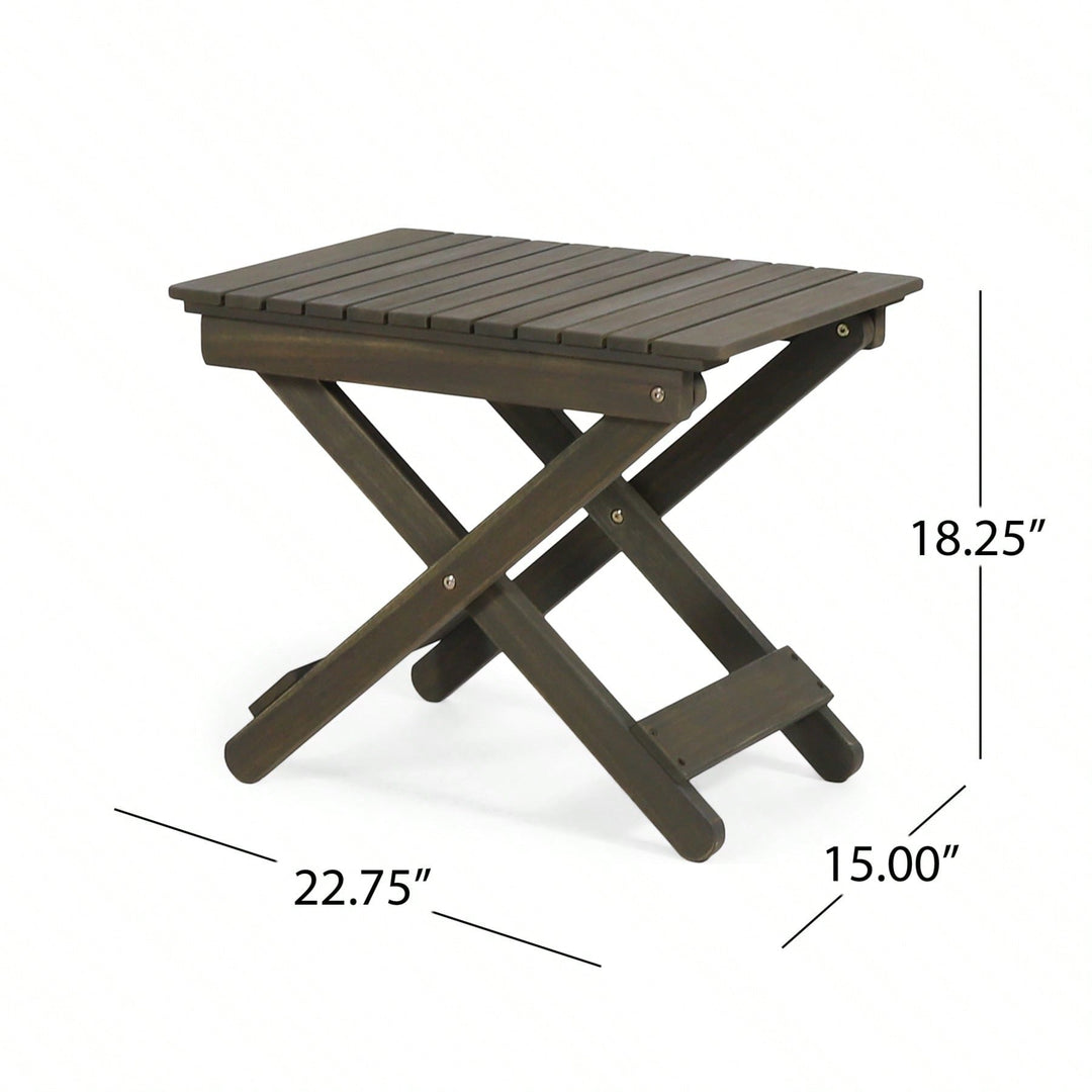 Outdoor Folding Wooden Side Table, Grey Image 5