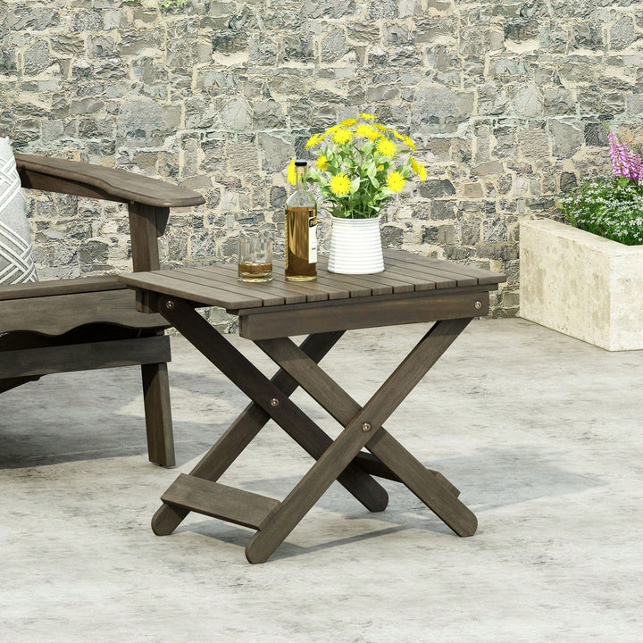 Outdoor Folding Wooden Side Table, Grey Image 6