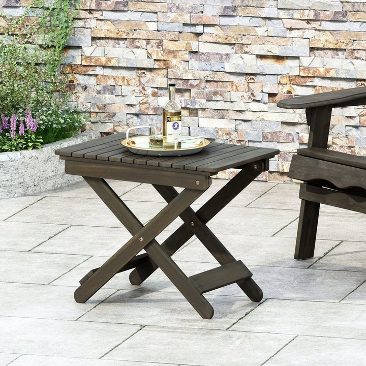 Outdoor Folding Wooden Side Table, Grey Image 7