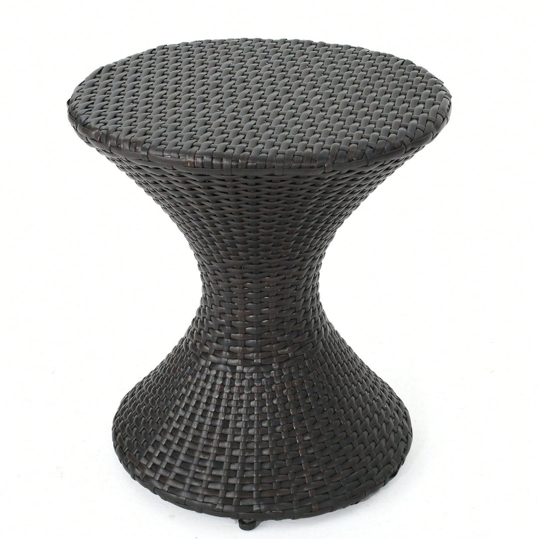 Outdoor Hourglass-Shaped Multi-Brown Wicker Side Table For Garden Patio Backyard Image 1