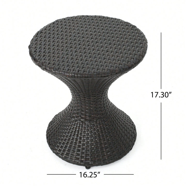 Outdoor Hourglass-Shaped Multi-Brown Wicker Side Table For Garden Patio Backyard Image 6