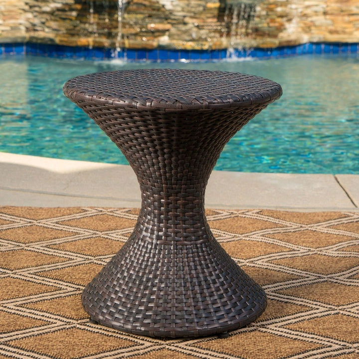 Outdoor Hourglass-Shaped Multi-Brown Wicker Side Table For Garden Patio Backyard Image 7