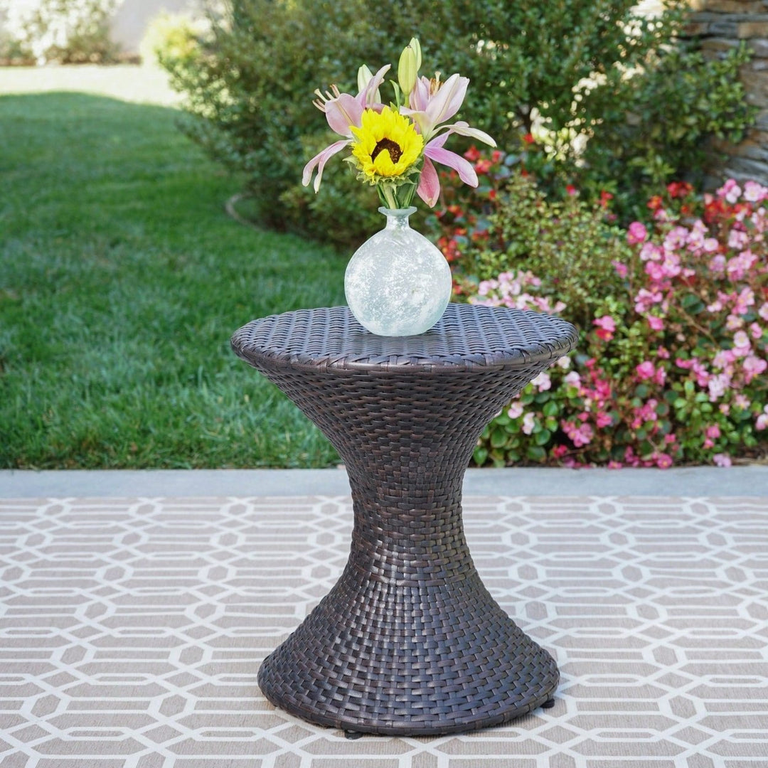 Outdoor Hourglass-Shaped Multi-Brown Wicker Side Table For Garden Patio Backyard Image 8