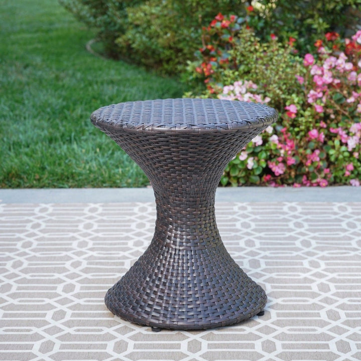 Outdoor Hourglass-Shaped Multi-Brown Wicker Side Table For Garden Patio Backyard Image 9