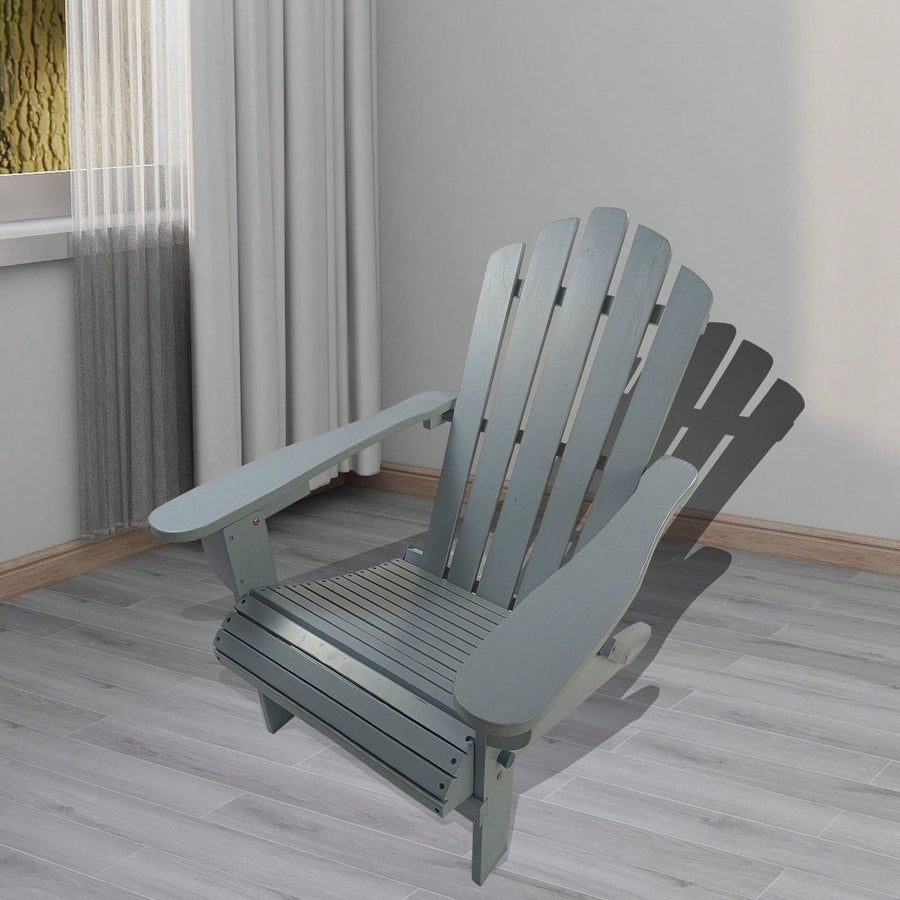 Outdoor Or Indoor Wood Adirondack Chair, Foldable, Grey Image 1