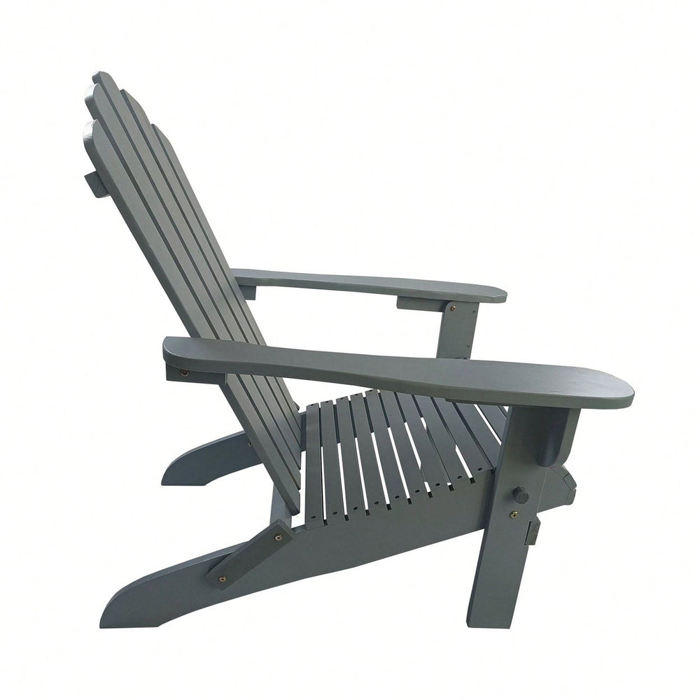 Outdoor Or Indoor Wood Adirondack Chair, Foldable, Grey Image 2