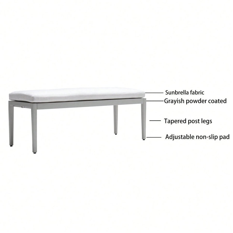 Outdoor Patio Aluminum Stationary Bench With Sunbrella Fabric Cushion, Grayish - Stylish And Durable Seating For Outdoor Image 1