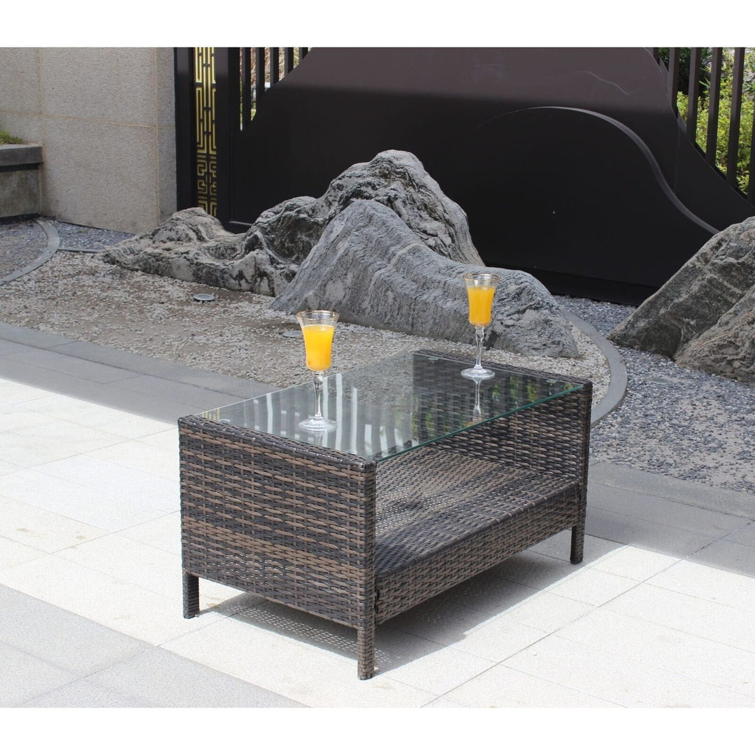 Outdoor Patio Coffee Table, Weather-Resistant Wicker and Tempered Glass Image 2