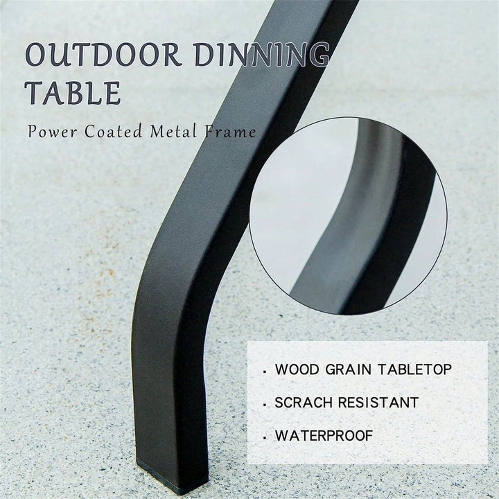 Outdoor Patio Dining Table Square Metal Table With Umbrella Hole And Wood-Look Tabletop For Image 5