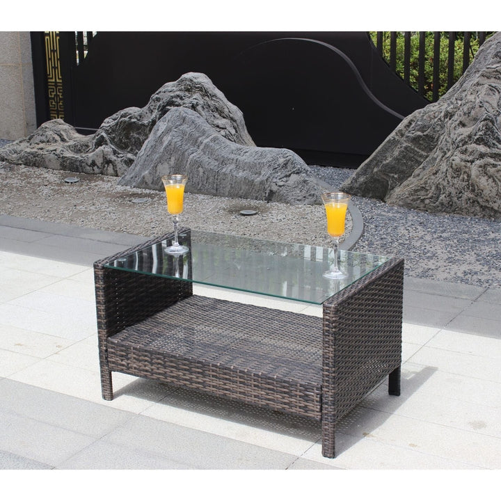 Outdoor Patio Coffee Table, Weather-Resistant Wicker and Tempered Glass Image 3