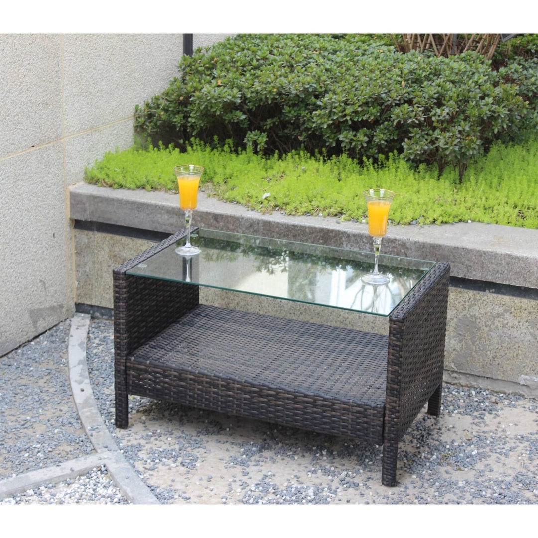 Outdoor Patio Coffee Table, Weather-Resistant Wicker and Tempered Glass Image 4