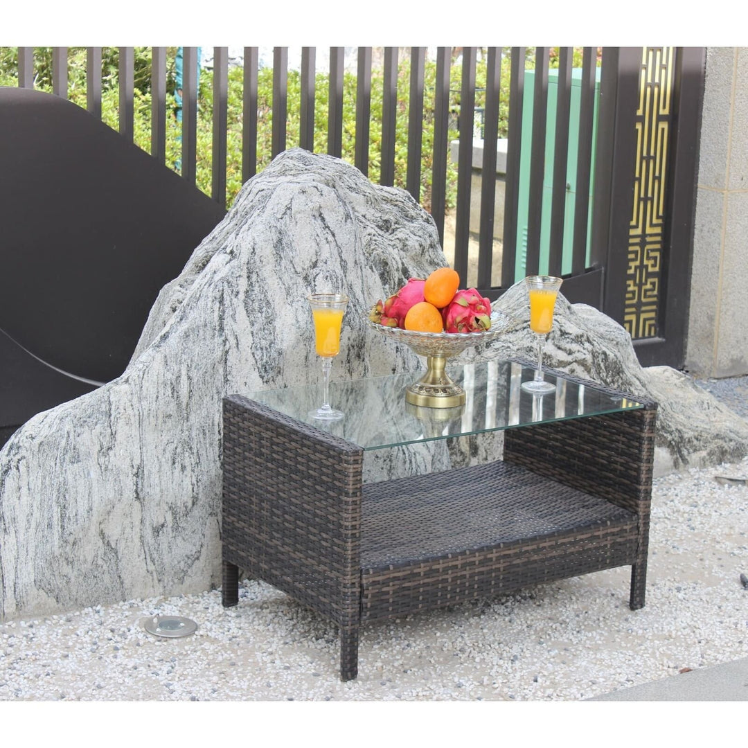 Outdoor Patio Coffee Table, Weather-Resistant Wicker and Tempered Glass Image 6