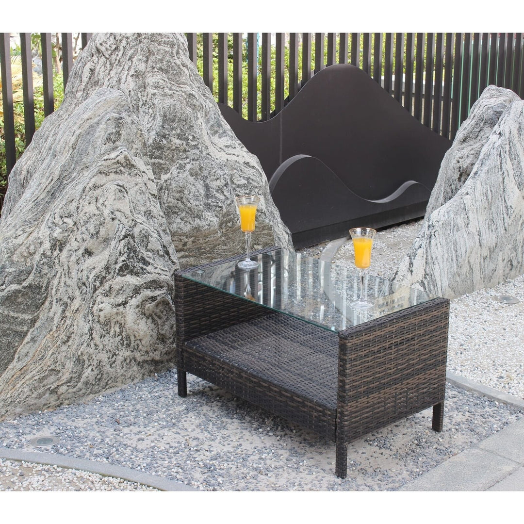 Outdoor Patio Coffee Table, Weather-Resistant Wicker and Tempered Glass Image 7