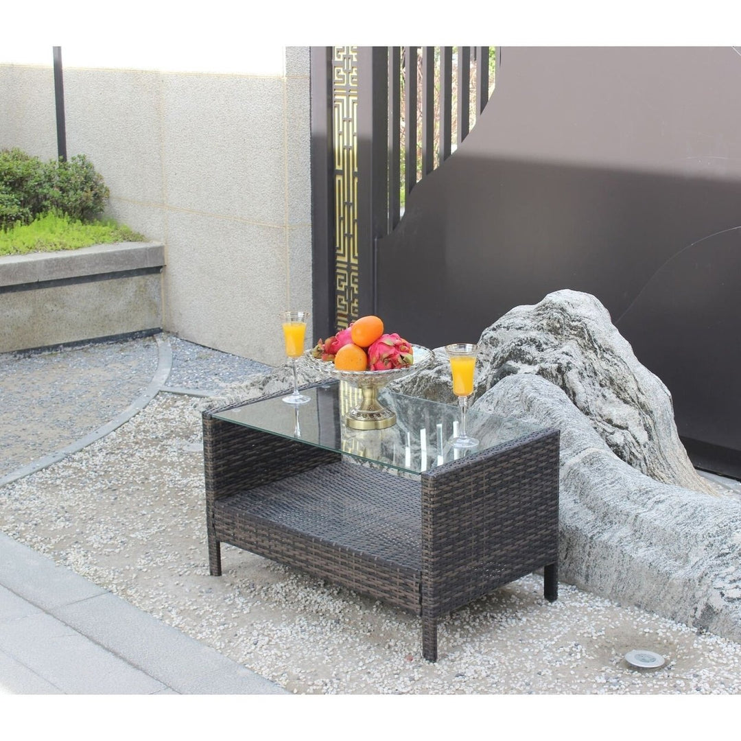 Outdoor Patio Coffee Table, Weather-Resistant Wicker and Tempered Glass Image 8