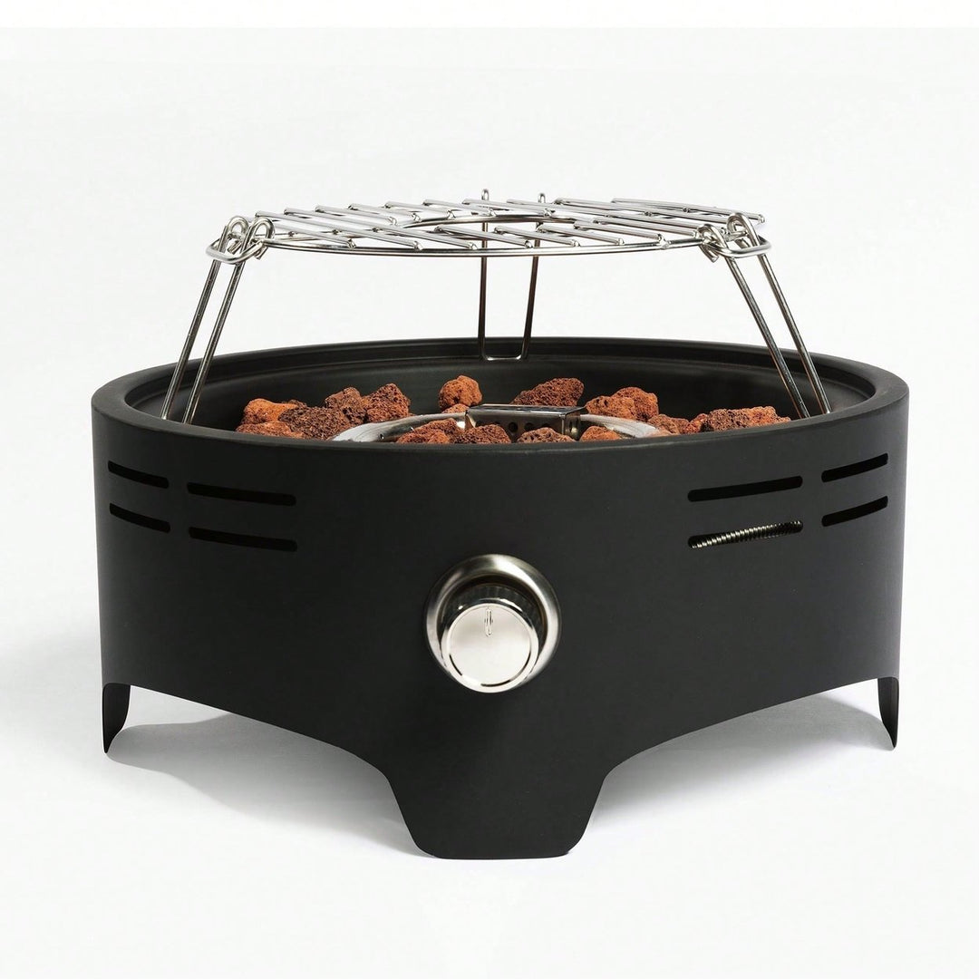 Outdoor Portable Propane Fire Pit, Camping Fire Pit With Cooking Support Tabletop Fire Pit With Quick Connect Regulator Image 1