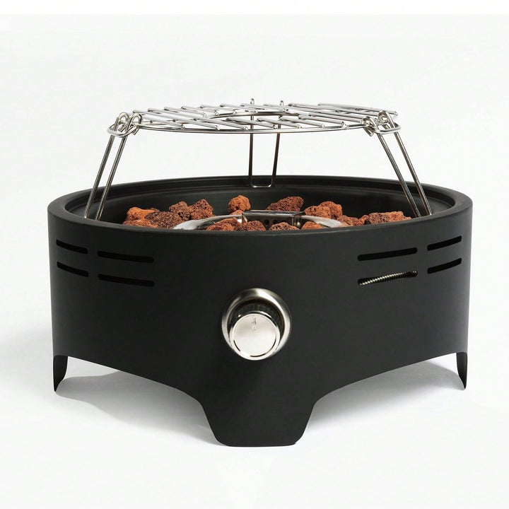 Outdoor Portable Propane Fire Pit, Camping Fire Pit With Cooking Support Tabletop Fire Pit With Quick Connect Regulator Image 1