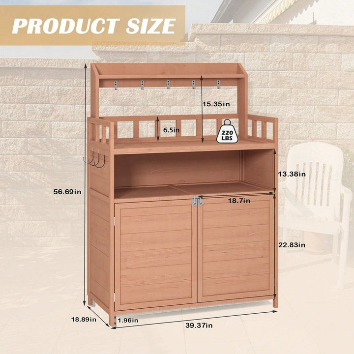 Outdoor Potting Bench With Ample Storage Cabinet And Top Shelf For Gardening And Planting Activities On Your Patio Image 5