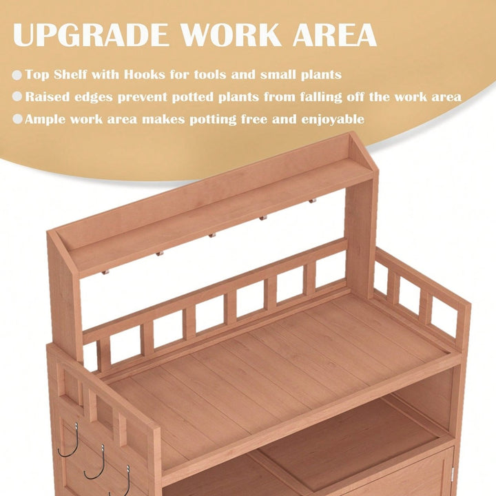 Outdoor Potting Bench With Ample Storage Cabinet And Top Shelf For Gardening And Planting Activities On Your Patio Image 7