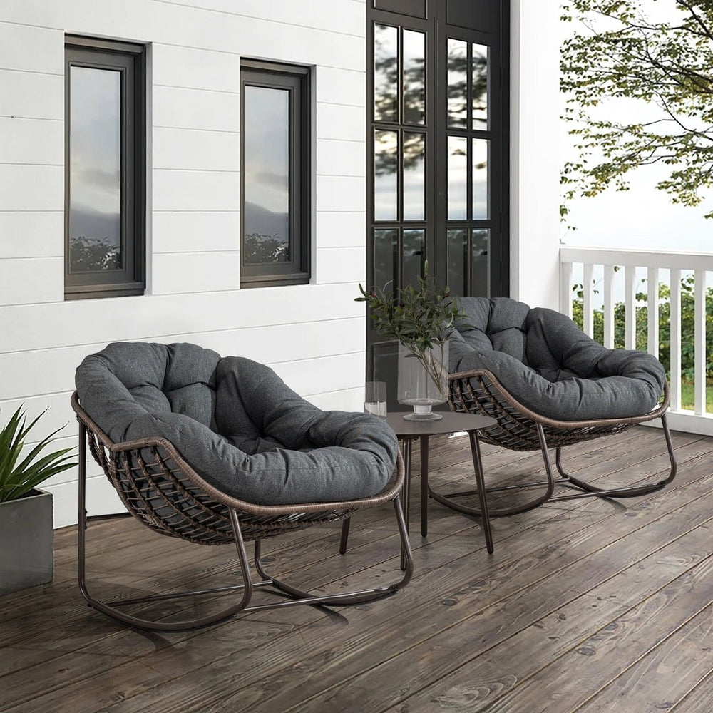 Outdoor Rattan Rocking Chair,Padded Cushion Rocker Recliner Chair Outdoor for Front Porch, Living Room, Patio, Garden, Image 2