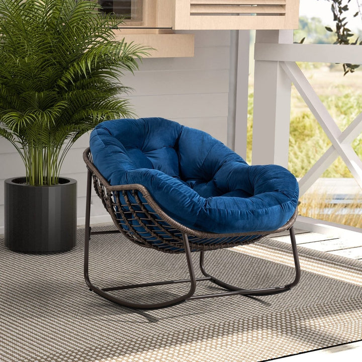 Outdoor Rattan Rocking Chair,Padded Cushion Rocker Recliner Chair Outdoor for Front Porch, Living Room, Patio, Garden, Image 2