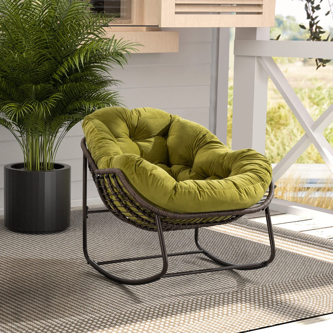 Outdoor Rattan Rocking Chair,Padded Cushion Rocker Recliner Chair Outdoor for Front Porch, Living Room, Patio, Garden, Image 2