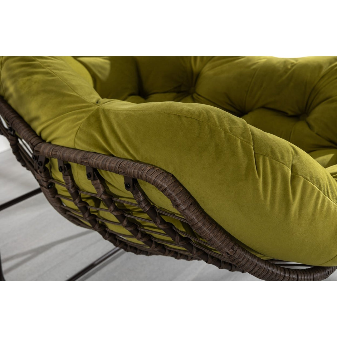 Outdoor Rattan Rocking Chair,Padded Cushion Rocker Recliner Chair Outdoor for Front Porch, Living Room, Patio, Garden, Image 7