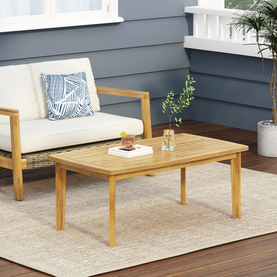 Outdoor Rectangular Coffee Table In Acacia Wood - 43.25" W X 23.50" D X 17.00" H Image 7