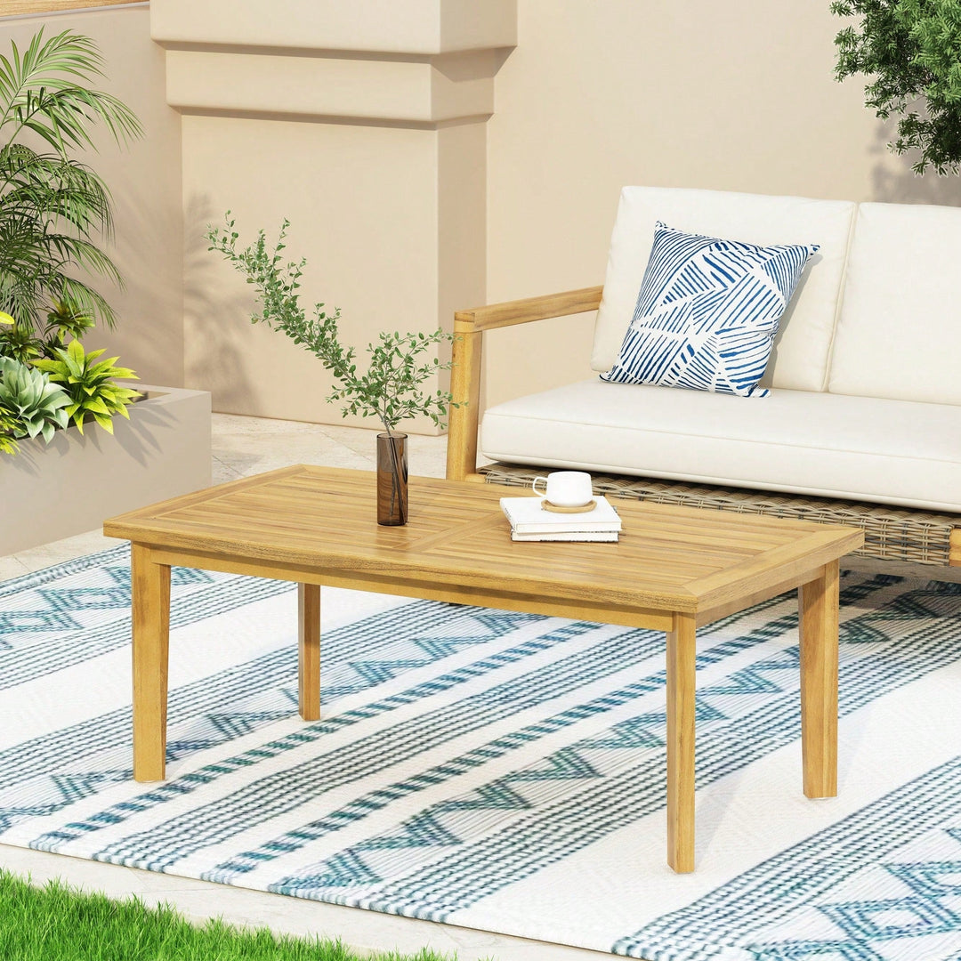 Outdoor Rectangular Coffee Table In Acacia Wood - 43.25" W X 23.50" D X 17.00" H Image 8