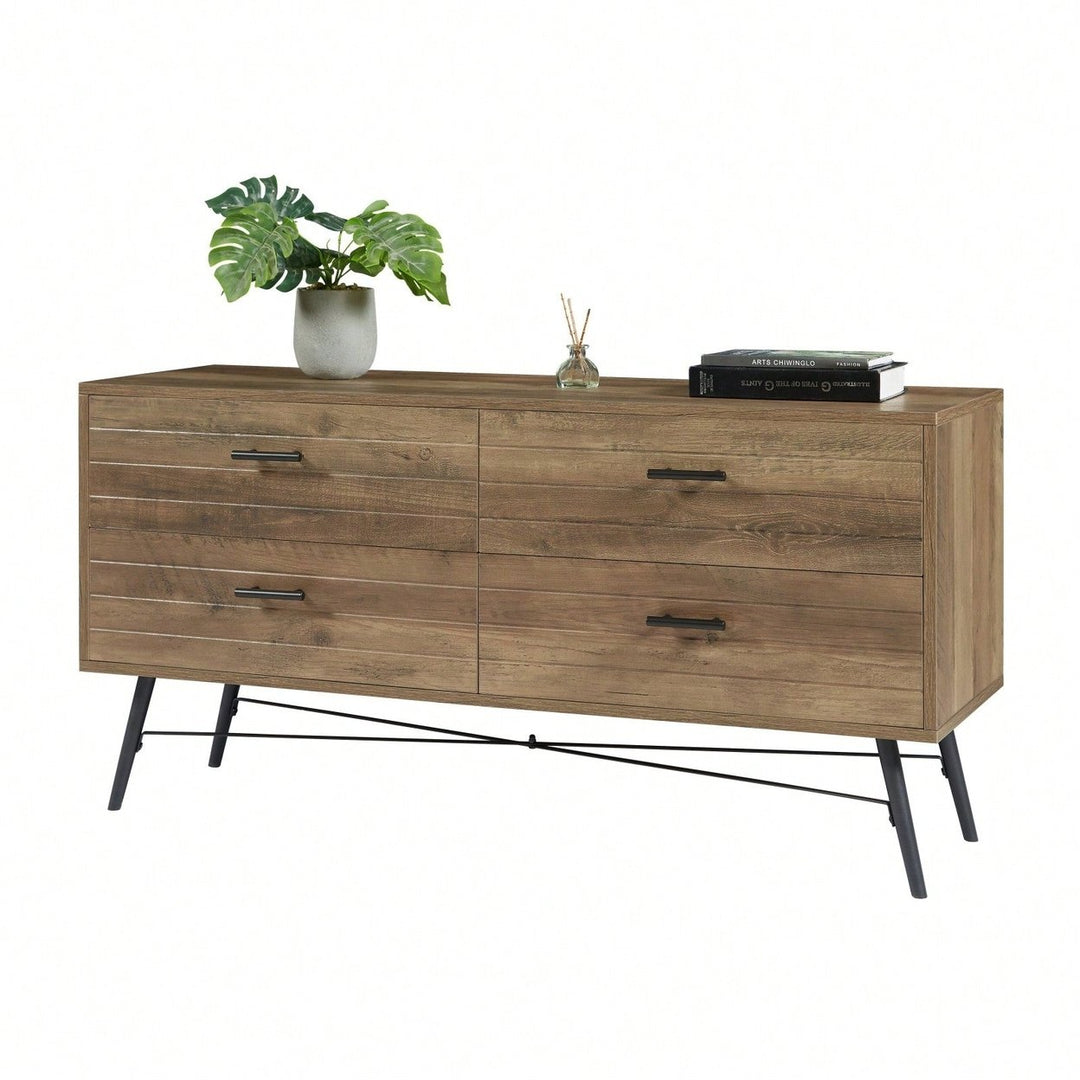 Rustic Walnut 4-Drawer Chest Dresser TV Stand Large Storage Unit for Bedroom Living Room 47.2W x 15.7D x 23.6H Easy Image 2