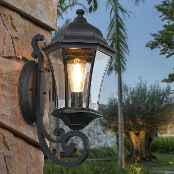 Outdoor Waterproof Retro Wall Lamp with Clear Bubble Glass and Matte Black Finish for Porch Patio Walkway E26 Base Bulb Image 1