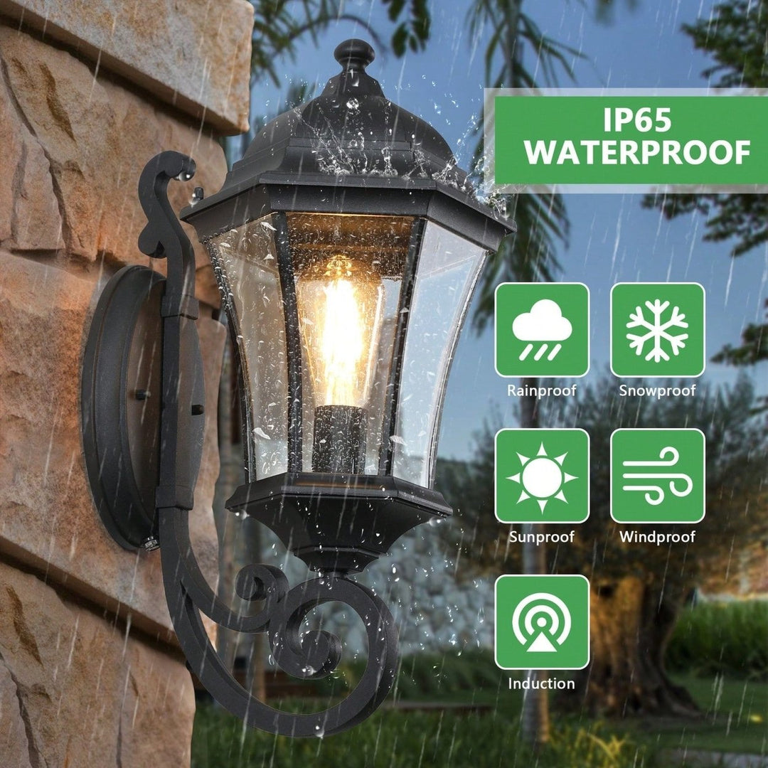 Outdoor Waterproof Retro Wall Lamp with Clear Bubble Glass and Matte Black Finish for Porch Patio Walkway E26 Base Bulb Image 3